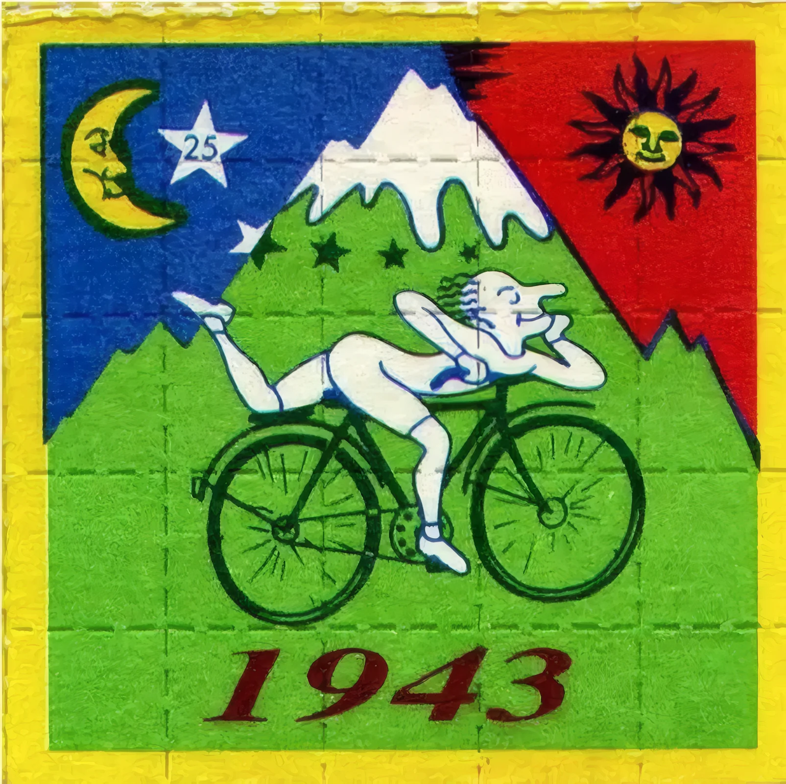 LSD-blotter met de fietstocht van Albert Hofmann uit 1943